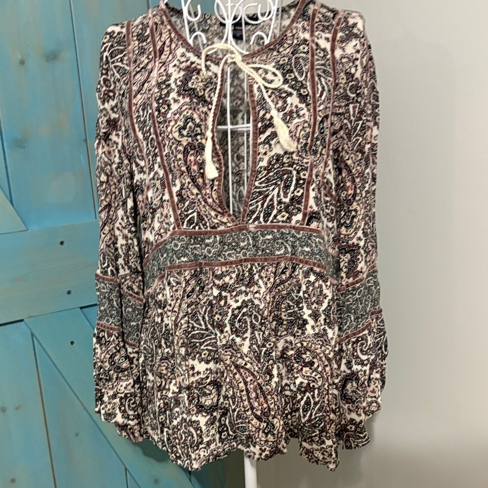American Eagle Outfitters Paisley Print Blouse - Black, Cream, Brown